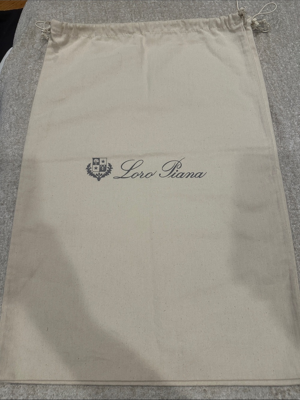 Loro Piana Beige Canvas Logo Drawstring Bag 24x16